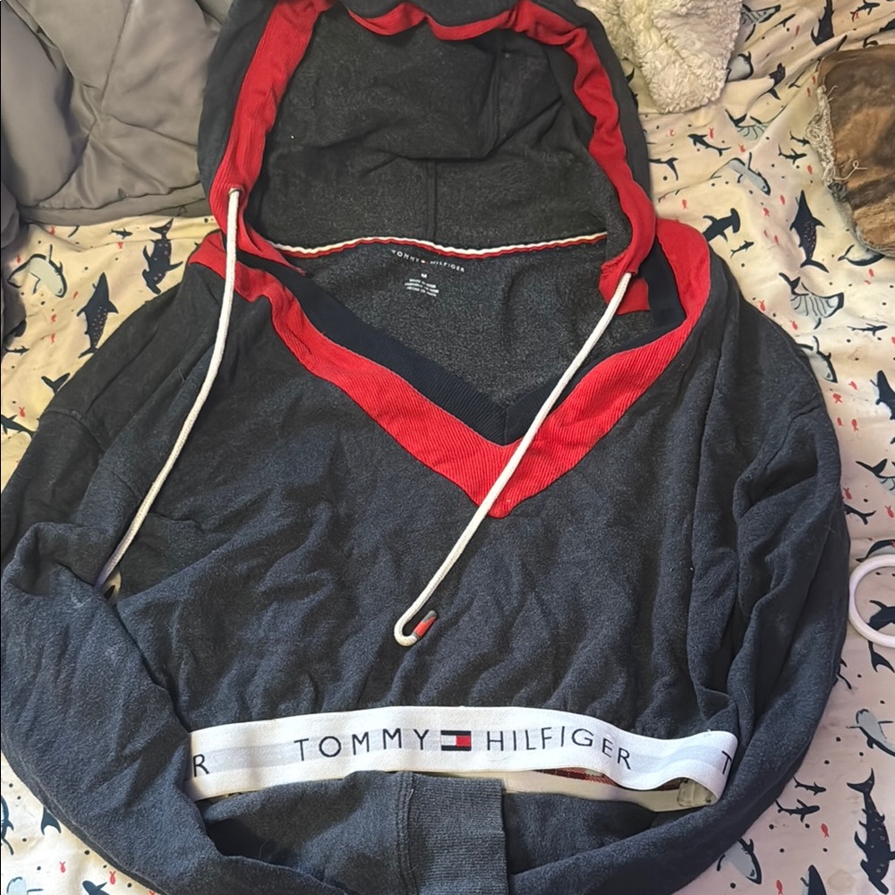 Tommy Hilfiger Men's Charcoal and Scarlet Hoodie